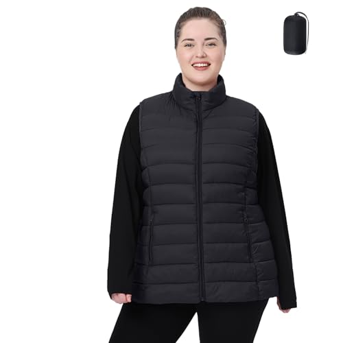 Women's Plus Size Lightweight Packable Puffer Vest 1X-6X Water-Resistant Quilted Puffy Vest