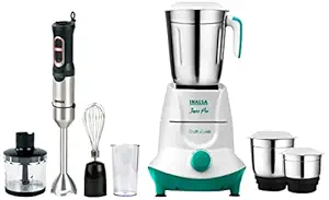 Inalsa Robot Inox 1000, 1000 Watt Hand Blender with 600 ml Multipurpose Jar, LED Light, 2 Year Warranty (Silver/Black) & Mixer Grinder Jazz Pro -550W with 3 Stainless Steel Jars (White/Green)
