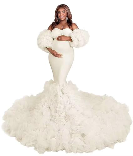 Tulle Mermaid Maternity Dresses Puffy Sleeve Baby Shower Dress Sweetheart Pregnancy Gowns for Photoshoot