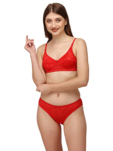 Image of Women Cotton Bra Panty Set for Women Lingerie Set Bra Panty Set for Women with Sexy Bra Panty Set for Women Innerwear Pack of 1 Sets Color:-Pink