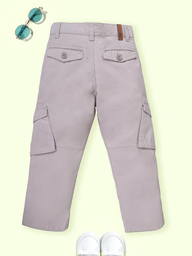 Image of KiddoPanti Boys Cargo Pants | 100% Cotton Twill | Comfortable Regular Fit | Elastic Waistband & Zip Fly | 6 Pocket Lower for Kids | Full-Length Casual Wear