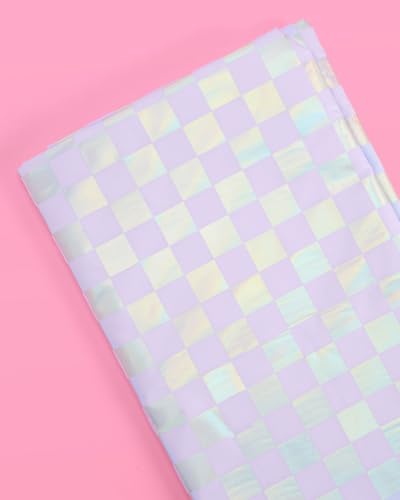 xo, Fetti Purple + Iridescent Checkered Washable Tablecloth - 9 ft. | Unicorn Birthday Party Decorations, Pink Girl Table Cloth, Y2K ERAS Decor, Pastel Table Cover