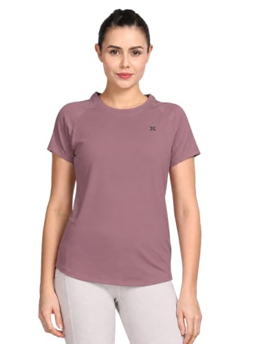 Image of Lavos Women's Regular Fit T-Shirt with Half Sleeve Round Neck, Bamboo & Cotton Gym, Yoga and Sports Wear for Women