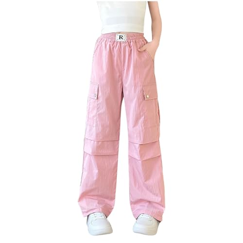 Girl's Cargo Pants Kids High Waisted Casual Athletic Trousers Cute Cinch Bottom Y2k Streetwear Sweatpants with Pocket