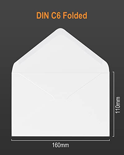 Umschläge 100 Stück, DIN C6 ,11,4 x 16,2 cm,130 g/m² Briefumschläge Kuvert Briefkuvert Briefhülle für Grußkarten Einladung Geburtstagskarten Nassklebung Spitzklappe Umschläge（Reines Weiß）