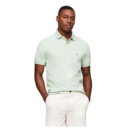 Tommy Hilfiger Camisa polo masculina de manga curta em ajuste clássico com stretch e algodão piquê orgânico, Gel mesclado menta, G