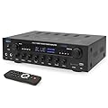 Pyle 400W Stereo Amplifier Receiver - BT Home Audio Amplifier with USB/SD Readers, FM Radio, 3.5mm Aux, Phono, Optical & Coaxial Inputs, LED Display, Mic Inputs, Built-in 2 in 1 HDMI Switch