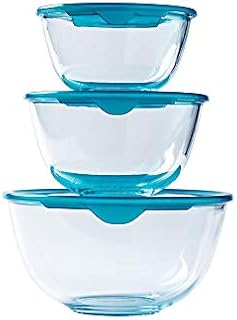Pyrex Prep & Sotre Set of 3 Heavy Duty Glass Bowls with Lid (0.5L - 1L - 2L) - BPA