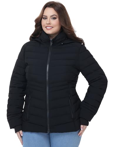 ROYAL MATRIX Women's Plus Size Puffer Jacket, 1X-6X Packable Lightweight Puffer Coat Winter Warm Hooded Puffy Jacket Black,4X