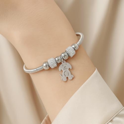 Image of I Jewels Fashion Stylish Silver Plated Adjustable Charm Bracelet with Stone Beads for Women