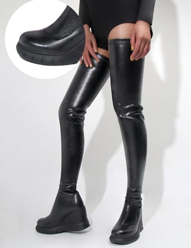Roimaash Women's sexy thigh-high boots fall and winter Wedge heel plus size over-the-knee elastic boots4