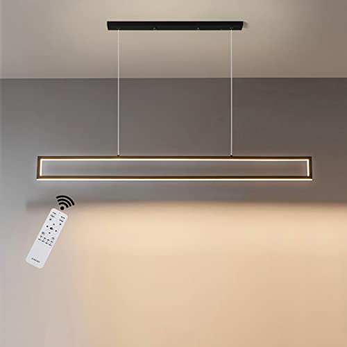 Lámpara Colgante LED Luz de Mesa de Comedor Regulable con Control Remoto Luces Colgantes Diseño Rectangular Araña de Oficina Moderna Lámpara de Techo Ajustable en Altura para Sala de Estar Cocina Cover