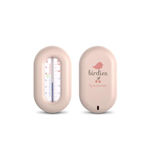 Suavinex, Baby Badethermometer, quecksilberfrei, ohne Batterien, präzise, widerstandsfähig, schnell und mit Farbskala, Grad ºC und ºF, schwimmt im Wasser, +0M, Birdies Rosa