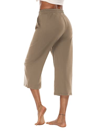 Dibaolong Womens Capri Pants Wide Leg Crop Pants Loose Comfy Drawstring Lounge Pajama Yoga Capris For Women With Pockets Khaki 2Xl #TOP3