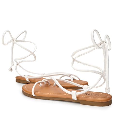 Image of SANDALUP Sandals Women Sandals For Women Lace Up Strappy Tie Up Gladiator Open Toe Flat Sandals Ankle Wrap Summer Comfortable Casual Dressy Beach Vacation Walking Cute Shoes
