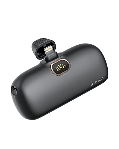 Kuulaa Mini Power Bank 5000mAh, 20W bärbar laddare snabbladdning, bärbart batteri kompatibelt med iPhone 12/12 Pro/12 Pro Max/13/13 Pro/13 Pro Max/11 Pro/XR/X/8/Plus -Black