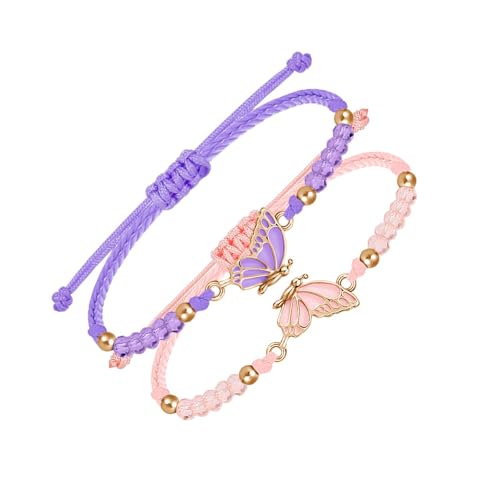 Ceeyoll 2 Piezas Pulseras De Mariposa, Pulsera De Pareja,Pulseras De Mariposa Hechas A Mano,Pulsera Tejida Ajustable Para Niños,Regalos De Joyería Para Adolescentes Para Amiga Regalo Amiga.