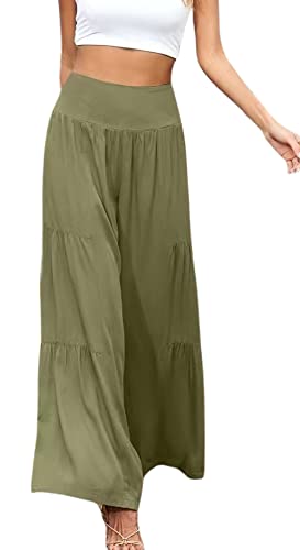 CHARTOU Women's Summer Wide Waist Shirred Wide Leg Loose Fit Long Palazzo Pants