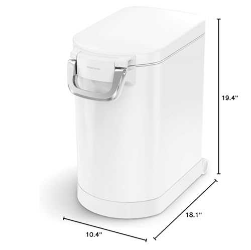 Image of simplehuman Medium Pet Food Storage Container, Holds 25-29 lb / 11-13 kg of Dry Dog Food, Cat Food, or Bird Seed, Airtight Lock-Tight Lid with Magnetic Scoop, BPA-Free, White Steel