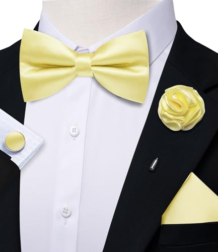 Image of Solid Color Bow Ties for Men Silk Pre-tied Tuxedo Bowtie Set 4PCS