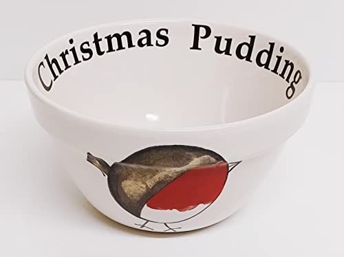 Rainbow Decors Simply Red Fat Robin Christmas Pudding Ceramic Decorated Baking Bowl Basin 35 oz 990 ml Hand Decorated UK