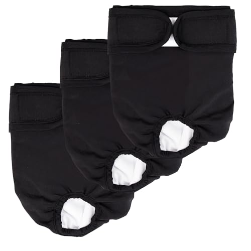 LATRAT Reusable Dog Diapers for Male and Female Dogs XL (Pack of 3), Black
