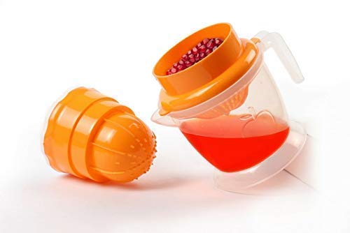 TWOK 2 in 1 Mini Small Nano Hand Press Manual Juicer for Fruits | Orange juicer Special Lemon Grapes Fruits Strainer Multi Use Plastic Grape Spice Rack Kitchenware (Multicolour)