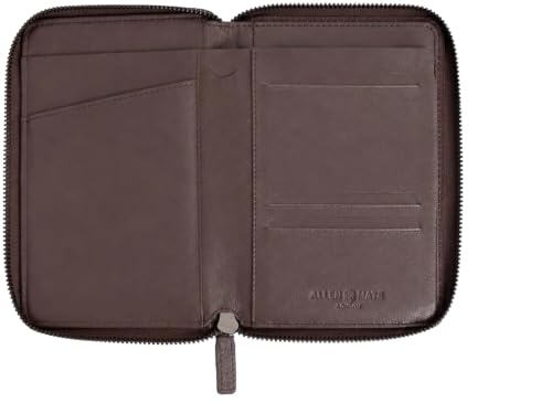 ALLEN & MATE Leather Passport Holder for Travel, RFID Zip Travel Wallet
