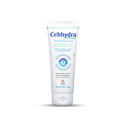 Image of Sun Pharma Cebhydra Cream, Ceramides, Cholesterol & Fatty Acids, Deep Hydration for Sensitive, Dry & Damaged Skin, Dermatologist-Tested, Paraben-Free, NonComedogenic, 12-Hour Moisturization