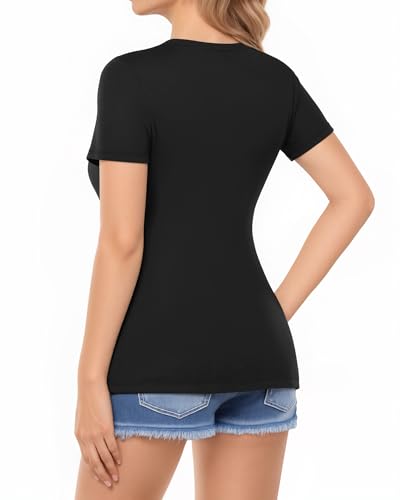 MANGOPOP Womens Deep V Neck Short Sleeve Slim Fit T Shirt Tops Tee3