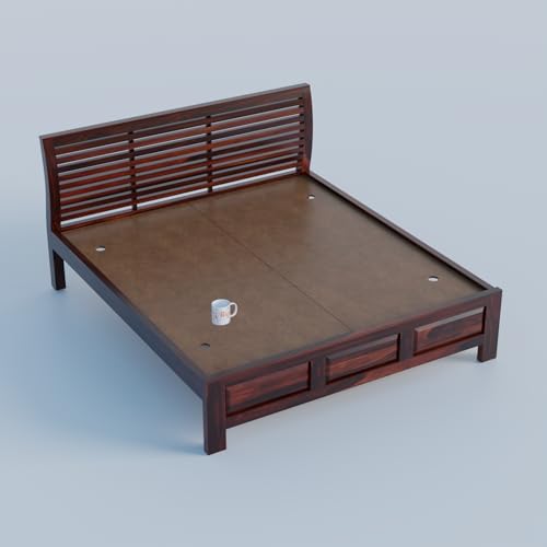 Image of Patti Head Sheesham Wood King Size Bed Without Storage (84x74 Inch) | Wooden Double Bed Cot for Bedroom Furniture | Modern Palang Design for Home & Hotels | Walnut Finish