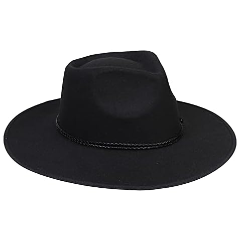 YiyiLai Fedora Hats for Men Women Wide Brim Felt Panama Hat with Black braided leather buckle Headband Trendy Woolen Jazz Hat Cover