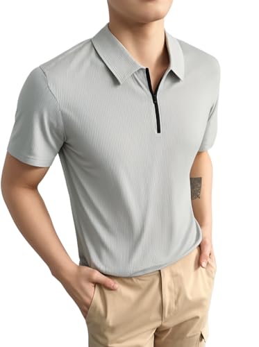 Image of Mack Jonney Ribbed |Regular Fit | Half Sleeves 100% Cotton Polo Neck Self Design with Zip T-Shirt for Men-M826