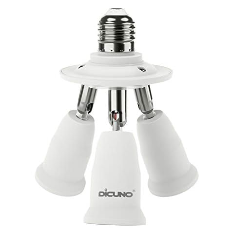 DiCUNO 3 in 1 E26 Light Socket Splitter Adapter, Standard Base LED Bulb Converter, 360 Degrees Adjustable 180 Degree Bendable, 3 Way Bulbs Socket Holder Cover