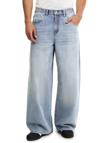 Comdecevis Men's Baggy Jeans Wide Leg Loose Fit Skater Jeans Y2K Streetwear Men M Light Indigo