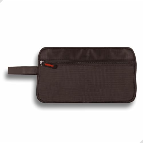Estojo Necessaire 25x14cm em Tecido Impermeável com Zíper Organizador de Viagem Escolar, Trabalho e Academia (Marrom)