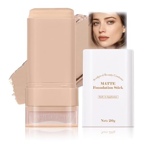 Image of 2-in-1 Matte Foundation Stick with Built-in Brush – Waterproof Long-Lasting Full Coverage Cream Concealer & Brightening Face Tint for Smooth, Even Skin Tone (Nature)