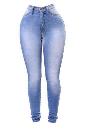 Andongnywell Womens Mid Waist Stretchy Denim Skinnys High Rise Skinny Jeans Butt Lifting Stretch Denim Pants Slim Trouser (Blue,Small)