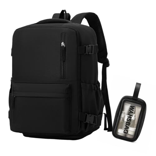 Traer Mochila Viaje Cabina Avion 40x30x20 Impermeable Mochila Viaje Hombre Mujer, 22L Travel Backpack, Bolsa Viagem, Equipaje de Mano, para Ryanair Vueling (Negro)