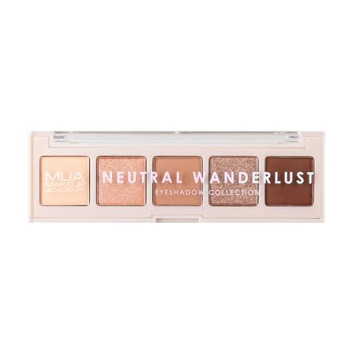 MUA Makeup Academy 5-Shade Eye Shadow Palette Neutral Wanderlust Highly Pigmented Matte & Shimmer Blend Vegan and Cruelty Free