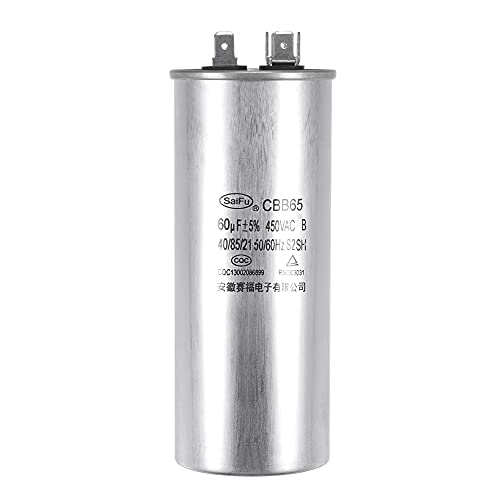 sourcing map Marche Condensateur Rond CBB65 60uF 60mfd 450V AC 40/85/21 Aluminium Coffret avec Terminal pour Climatisateur Compresseur Moteur Chaleur Pompe...