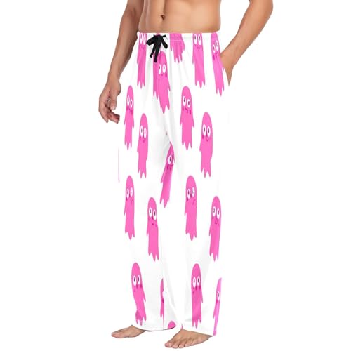 Qilmy Pink Ghosts Men's Cotton Pajama Pants, Lightweight Lounge Sleepwear with Drawstring and Pocket4