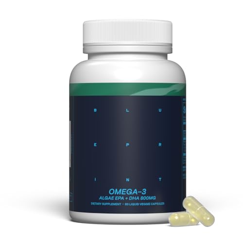 Image of Blueprint Bryan Johnson Omega-3 - Vegan Algae Omega 3 Supplement with EPA /DHA - 800mg Plant-Based for Brain, Heart & Joint Support - High Absorption Triglyceride Form - 1:1 EPA /DHA