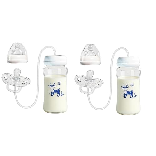 2 Pack Hands Free Babys Bottle, 300ML Anti Slip Silicone Pacifier Bottle Feeder, Leakproof Self Feeding Bottles with Nipple Straw, Lightweight Pacifier Bottles Feeder Hands Free, for Home & Outdoor