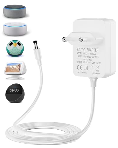 RENGOGA 15W Netzteil Compatible with Echo Dot 3/4 Gen Echo Dot mit Uhr 3/4 Gen Echo Dot Kids Edition 3/4 Gen Echo Show 5 (1./2. Gen.) Echo Spot Fire TV Cube. 12V/1.25A Ladegerät Netzadapter 1.5M Weiß