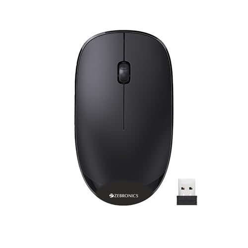 Zebronics HAZE Wireless mouse for Computers, Laptops with 1200 DPI, Advanced optical sensor, 2.4GHz USB Nano receiver, Plug - Play usage, Power saving mode and Comfortable use on most surfaces - Black
