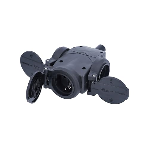 as - Schwabe 3-Fach Verteiler-Steckdose 230 V / 16 A – Vollgummi – Mehrfach-Steckdose zur Stromverteilung – Geeignet für Baustelle, Gewerbe, Innenbereich – IP44 – Made in Germany I Schwarz, 60455