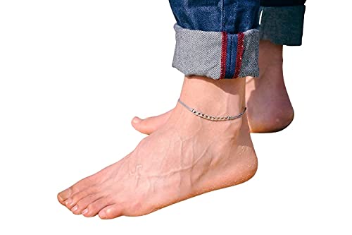 Anklet for men, men's anklet with a silver flat chain and a gray cord, anklet for men, gift for him, men's ankle bracelet, men's jewelry