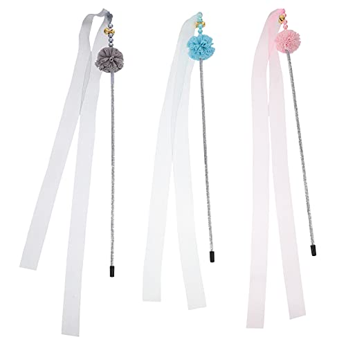 Hemobllo 3pcs Tige de Bois taquiner des Jouets Simples Jouets pour Animaux de Compagnie Chat flirter bâton avec des Rubans de Gaze Cover
