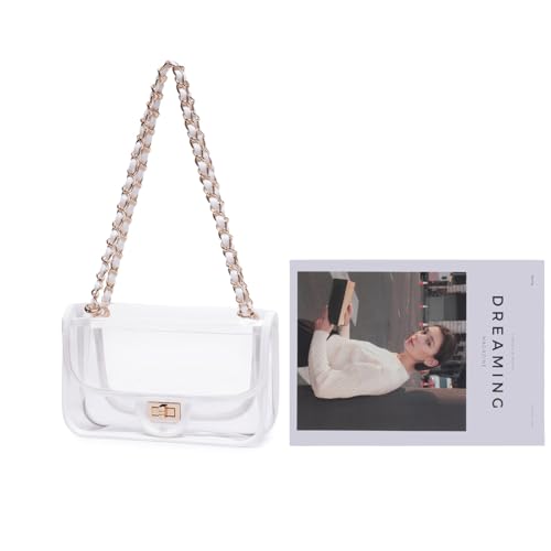 Image of Womens PVC Clear Purse Handbag with Chain Stadium Approved Clear Bag See Through Bag for Working and Concert